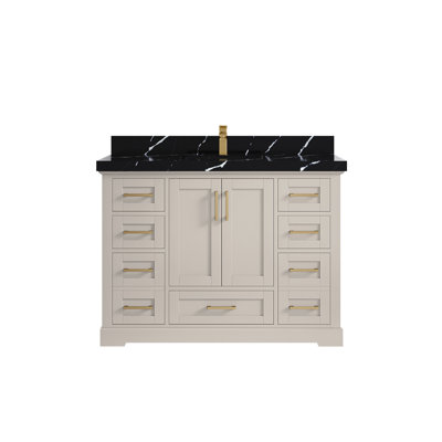 Boston 48 In. W X 22 In. D Single Sink Bathroom Vanity In Fine Grain With Cove Edge Palissandro Quartz