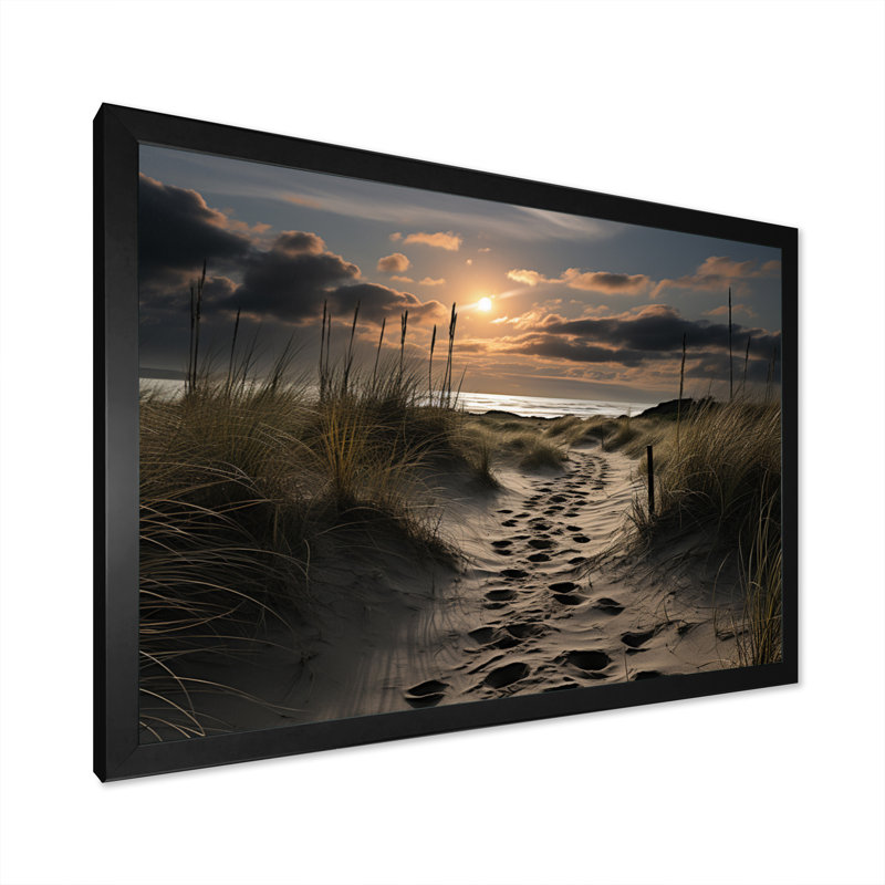 Photo de plage empreintes de pas dans I - impression, H 12 po x l 20 po x P 1 po, Cadre photo noir