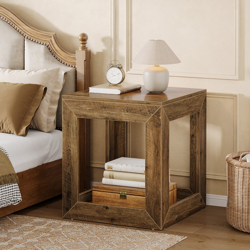 19.7" Square End Table With Storage Shelf, Modern Side Table With Open Cube Design, Easy Assembly Tall Nightstand