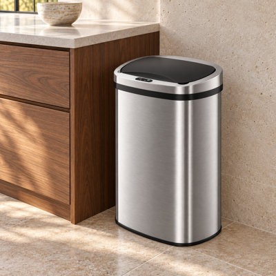 Poubelle de cuisine en acier inoxydable argenté avec détecteur de mouvement, 13,2 gallons