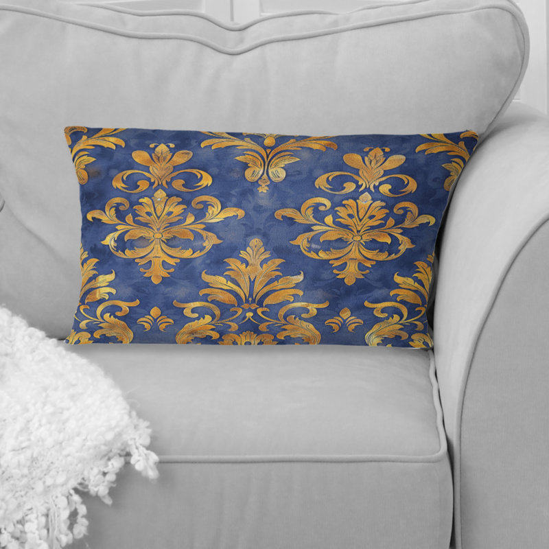 Coussin lombaire transitionnel bleu et doré Royal Damaska Glamour II