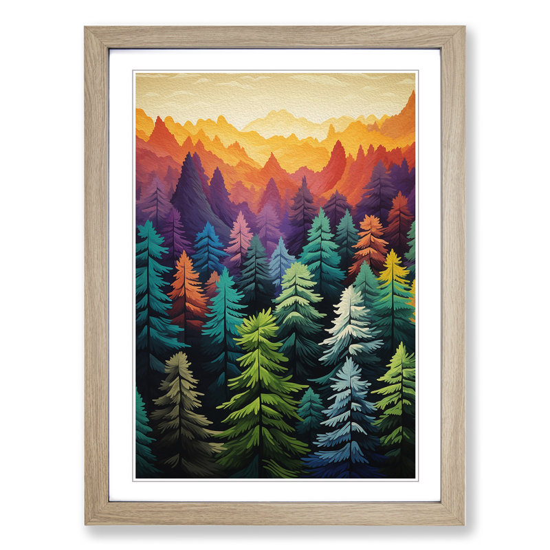 Pine Tree Colour Field - Single Picture Frame Print on Wood, Oak Framed, 64cm H x 46cm W x 2cm D