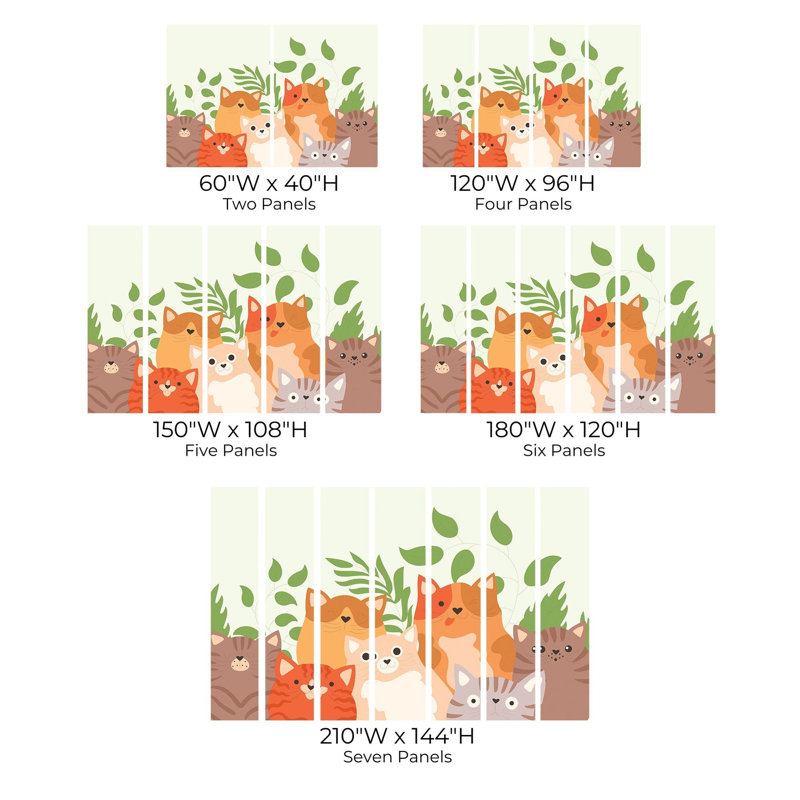 Murale pelez et collez de qualité supérieure - Illustration de chats mignons, L 40 po x l 60 po