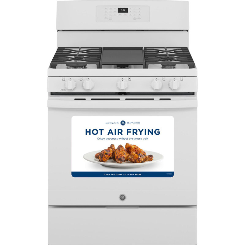 GE® 30" Free-Standing Gas Convection Range with No Preheat Air Fry, White