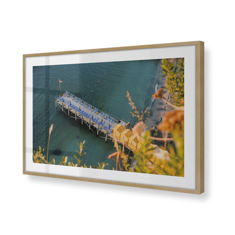 Imprimé sérénité bleu, Cadre simple brossé doré, H 13,25 po x l 17,25 po x P 1,25 po