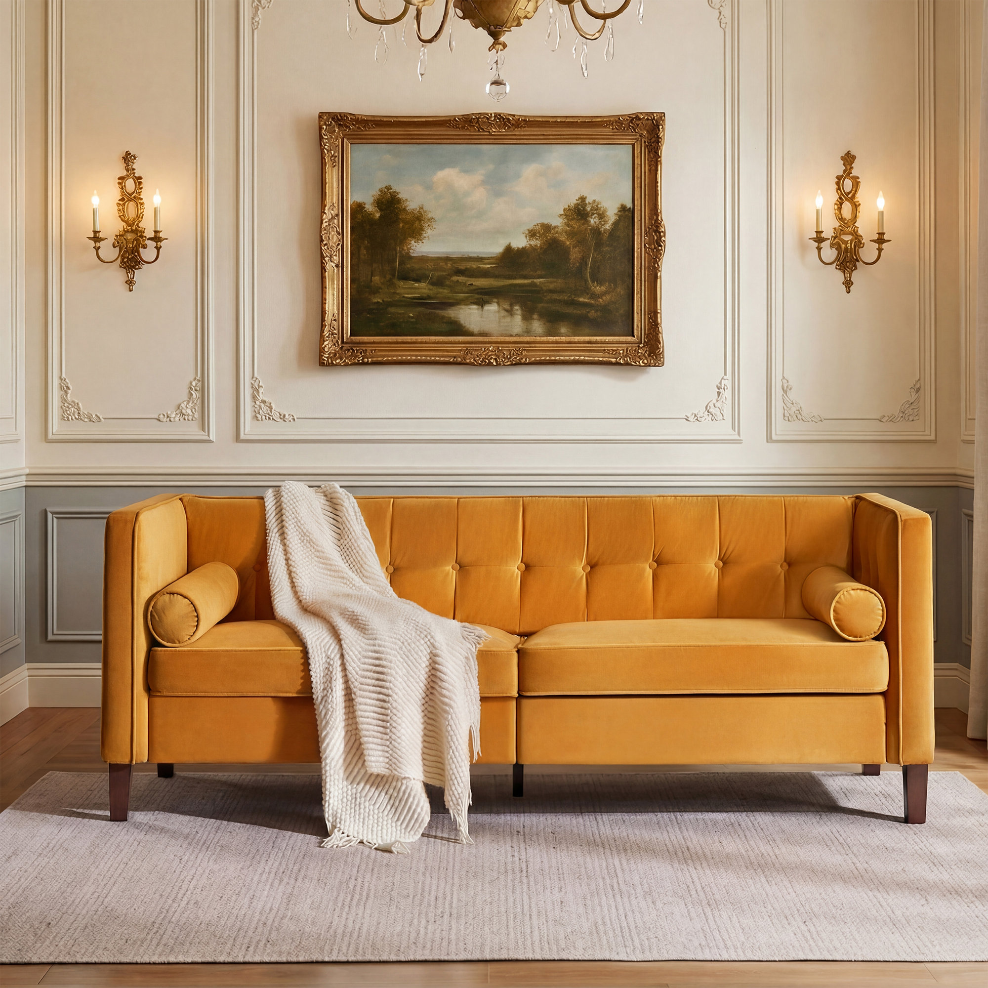 Ebern Designs Chelsea 77'' W Mid Century Upholstery Tufted Sofa ...