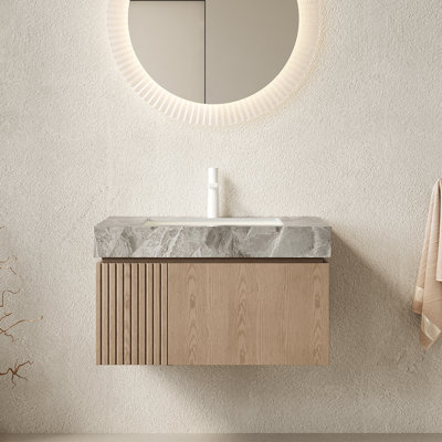 Plateau de meuble-lavabo mural moderne en pierre frittée 29,92 x 18,9 x 17,72 po Modern