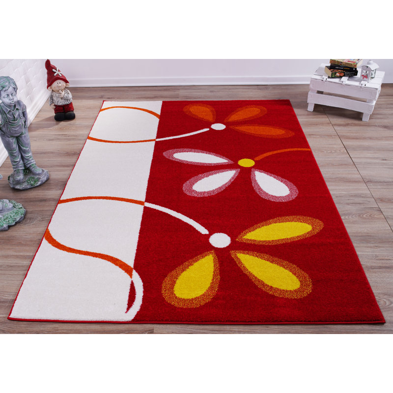 Tapis rouge à motif floral Osterberg, Rectangle 3 pi 11 po x 5 pi 7 po