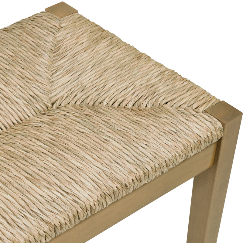 44.5" Wide Farmhouse Style Solid Wood and Natural Seagrass Bench, Brown