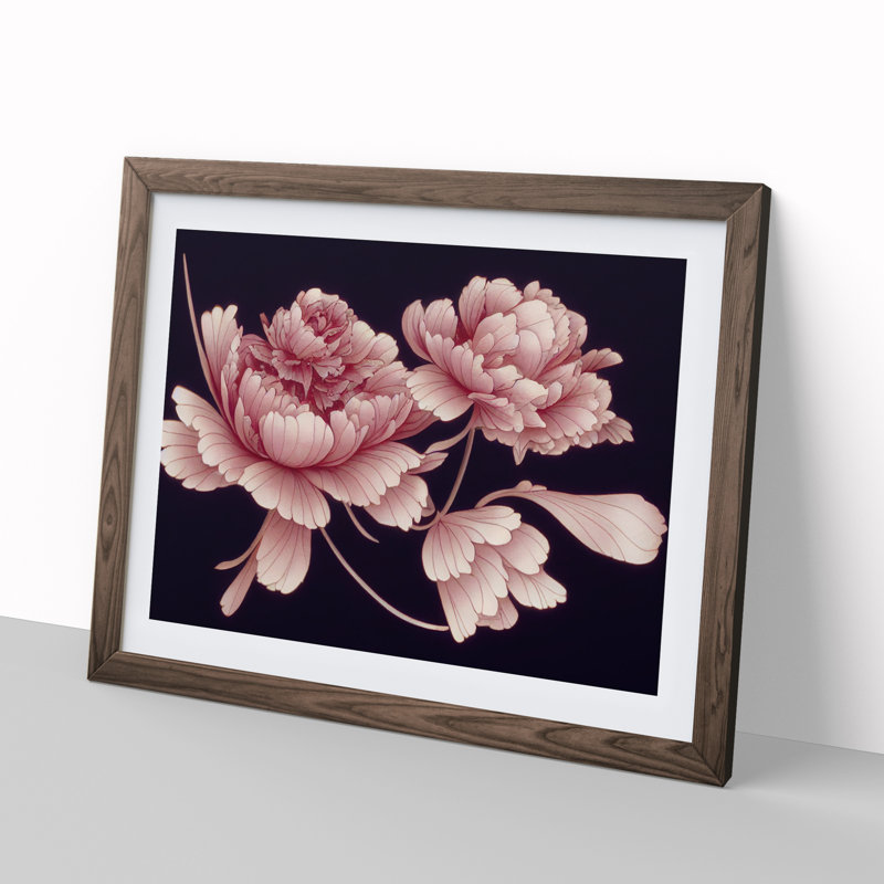 Blissful Peony Flowers - Framed Print, 25cm H x 34cm W x 2cm D, Walnut