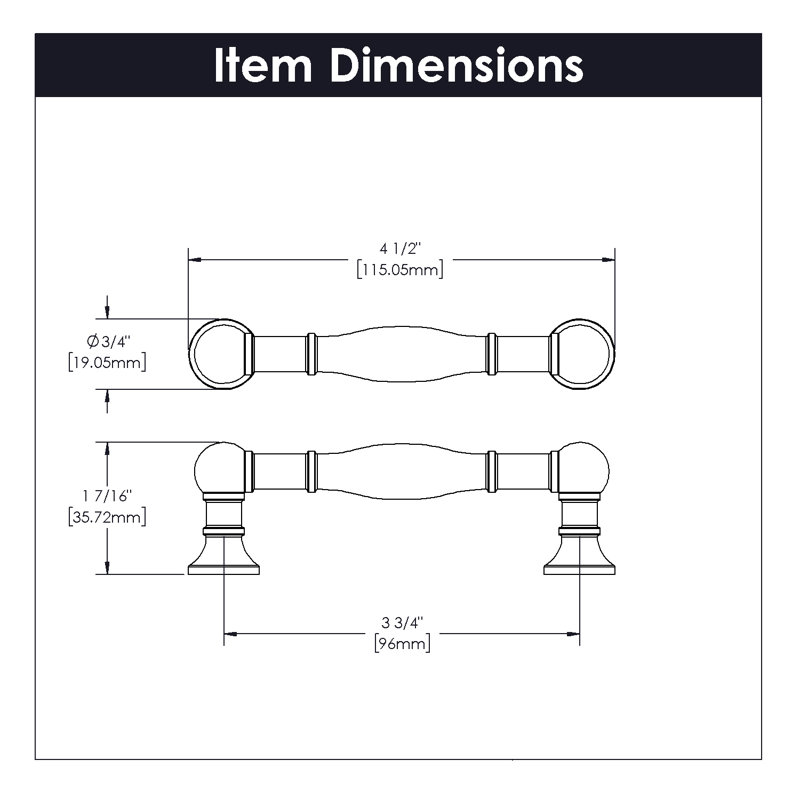 Fuller Collection Handle Pull - Traditional Hardware for Drawers & Cabinets, 3 3/4", Stainless Steel