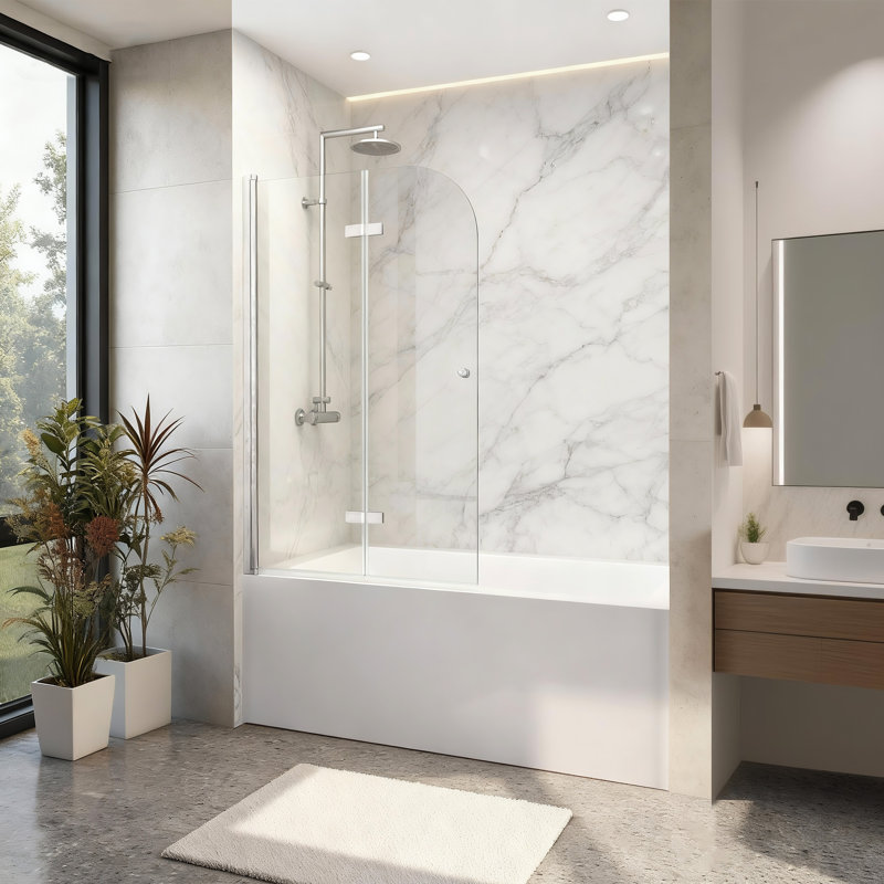 35'' - W x 55'' H Pivot Door Frameless Tempered Glass Tub Door with Easy Clean Coating, Chrome