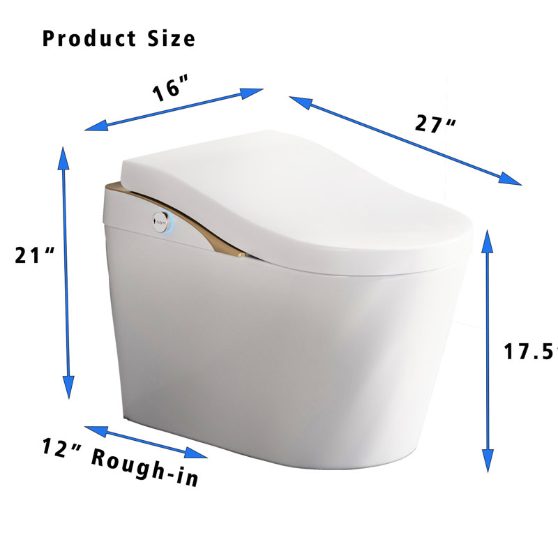 Contemporary Smart Toilet With Bidet Function, Auto Flush System, Automatic Lid Open/Close, Heated Seat Customizable Warmth, Warm Water Wash, Air Dry, Foam , Foot Sensor, Comfort Height Bidet, Flush,