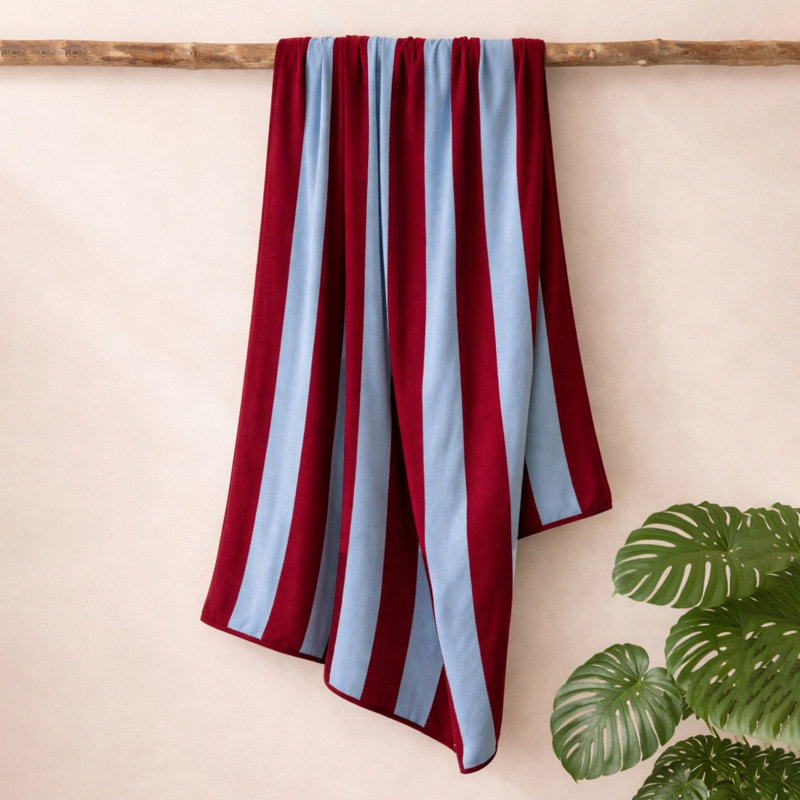 Organic Cotton Striped Beach Towel, Red/Blue Striped