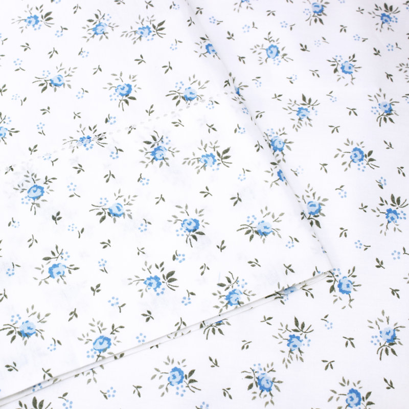 Beford Lane Percale Floral Sheet Set, Blue, Queen