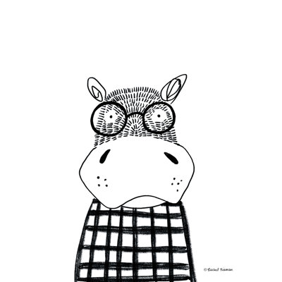 «Hippo In Glasses» par Rachel Nieman - reproduction d'art sur toile tendue