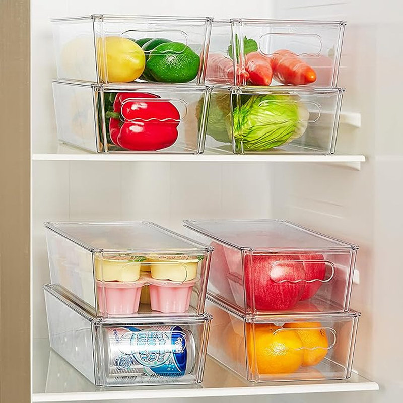 Vtopmart 8pcs Clear Organizers And Storage Bins With Lids, Stackable Plastic Storage Containers With Handles For Fridge, Freezer, Pantry, Cabinet, Kitchen Organization