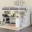Lit mezzanine double avec bureau intégré en forme de L, tablettes de rangement à trois niveaux, escalier de rangement attaché-36465498