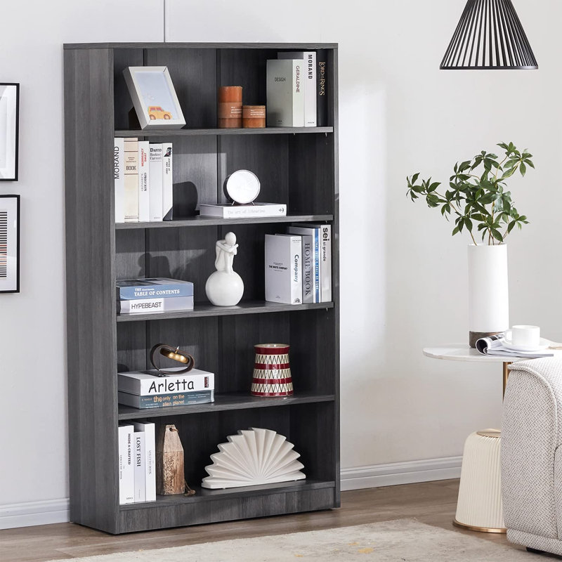 Bibliothèque standard Zahmira, Gris, (5 tablettes) H 60 po x l 36 po x P 12 po
