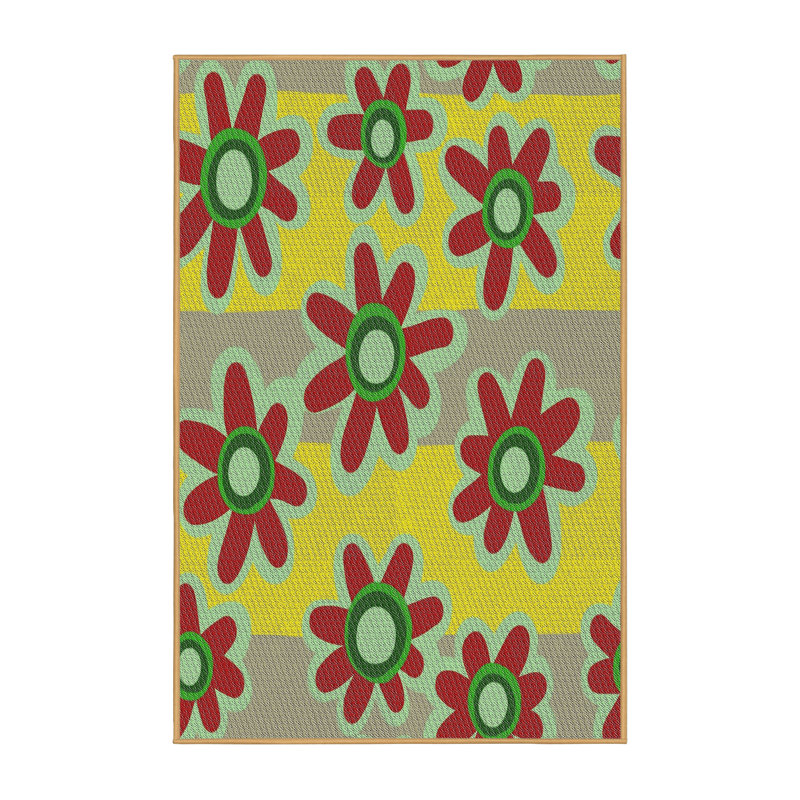 Tapis jaune/rouge/vert à motifs, Rectangle 5 pi x 7 pi