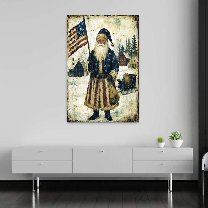Freedom Santa Vintage Winter Wall Art Print 1 Piece Wrapped Canvas Wall Art, 152.4cm H x 101.6cm W