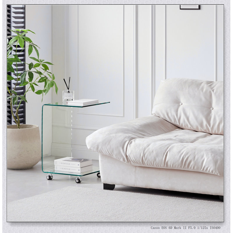 Table d'appoint et de bout en verre transparent en forme de C, petite table de bout en verre trempé