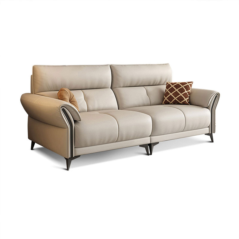Canapé modulaire beige en cuir véritable