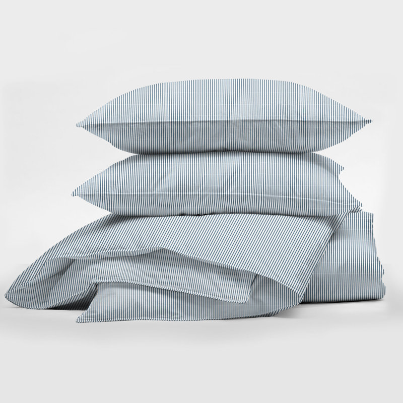 Jaxon Stripe Reversible Cotton Duvet Cover Set, Full Duvet Cover + 2 Standard Shams, Ebony
