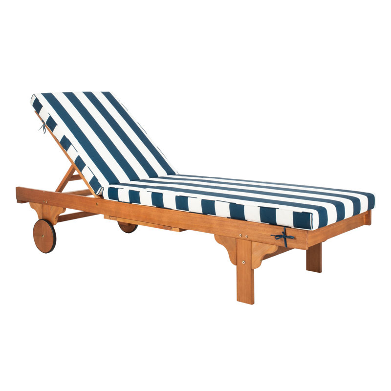 Jivera Outdoor Eucalyptus Wood Chaise Lounge , Cushion Included, Blue/White