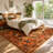  Goldene Boho Washable Botanical Orange Area Rugs for Living Room, Low-Pile Floral Rug with Non Slip Backing For Bedroom Dining Room-376430020