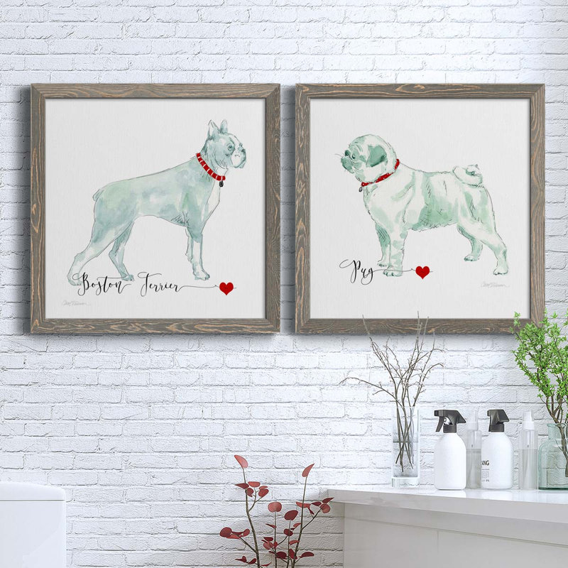 «Must Love Boston Terriers», ensemble de 2 peintures sur toile encadrées, H 40 po x l 20 po x P 1,5 po, Encadré gris
