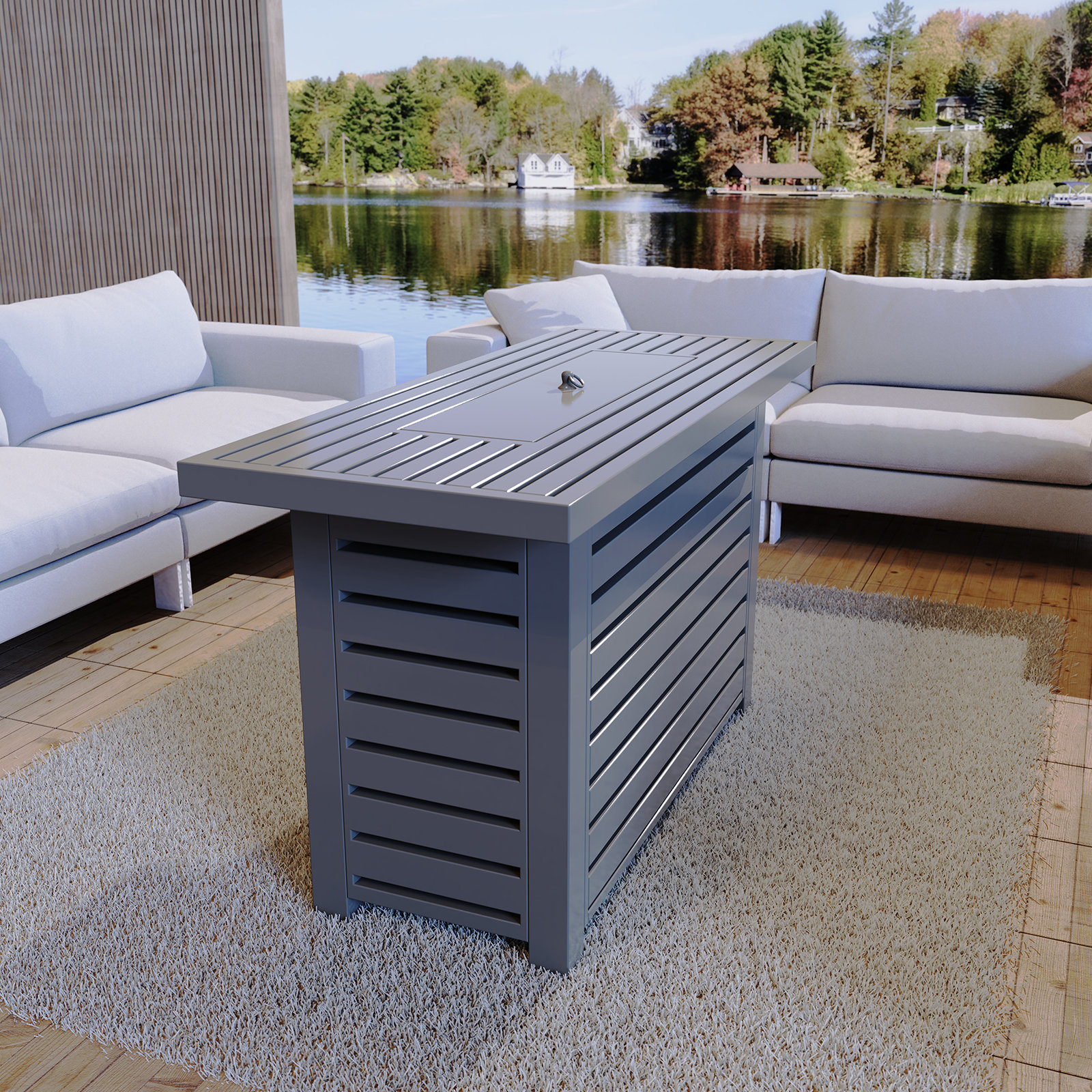 Casselton Rectangle Fire Pit Table, 25" H x 42" W x 20" D, Gray