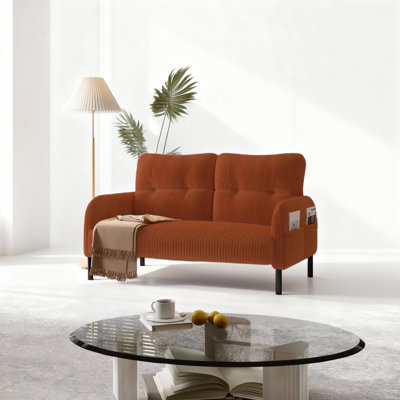 47.24" Corduroy Loveseat With Storage Pockets On Sides