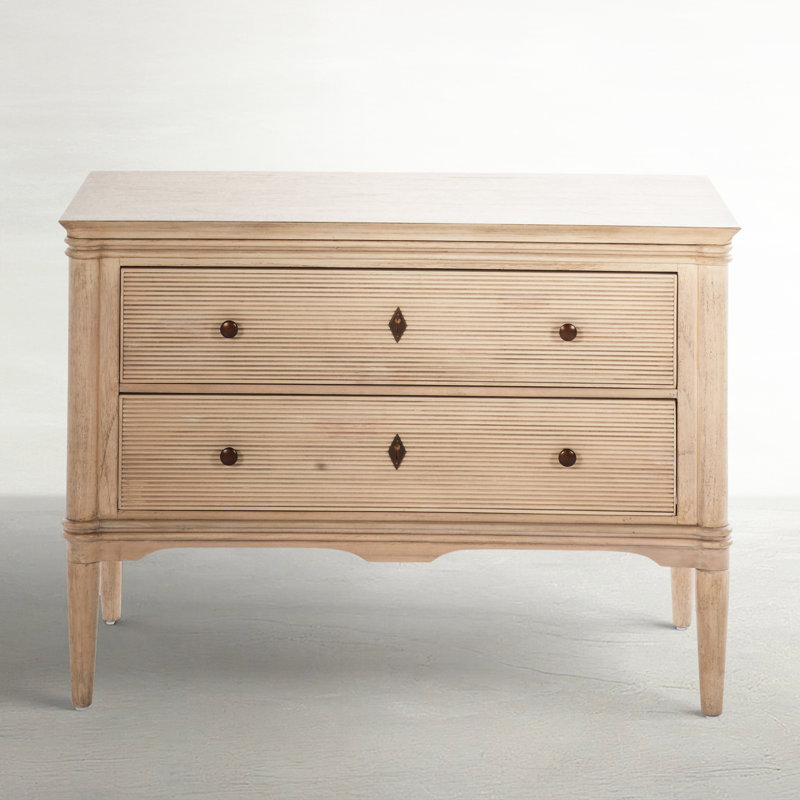 Linnea 2 - Drawer Solid Wood Nightstand in Brushed Blonde Natural/Antique Bronze
