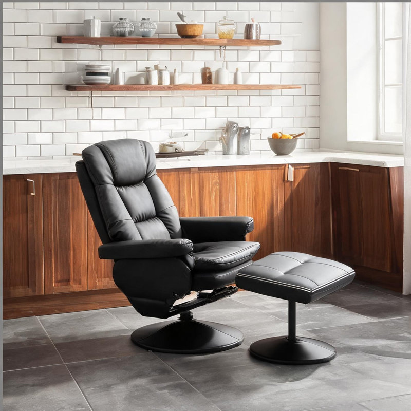 Fauteuil de bureau inclinable en similicuir avec repose-pieds, inclinaison à 135°, rotation à 360°, noir profond