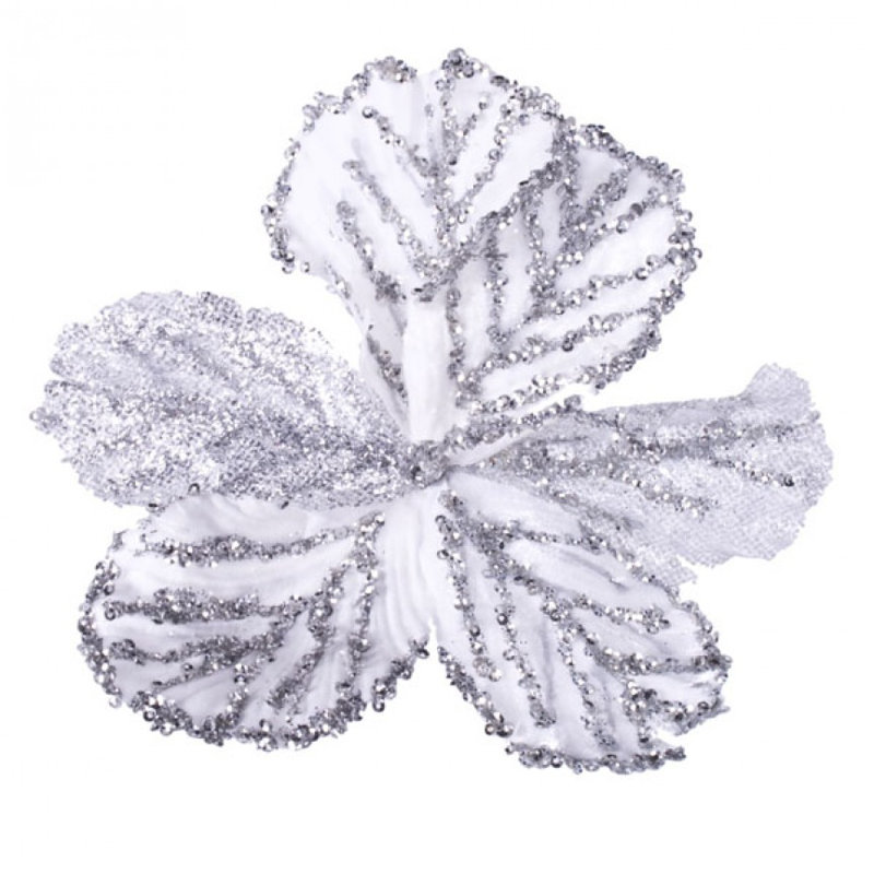 3cm Textile Holiday Shaped Ornament, White and Silver