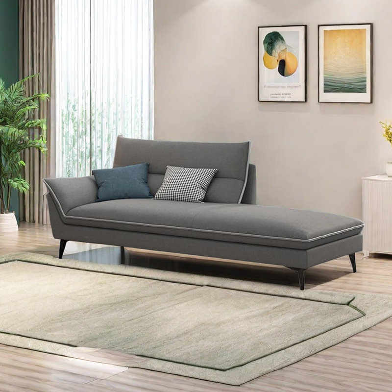 Chaise longue d'intérieur moderne avec pieds en métal rembourrés, Gris, Accoudoir à gauche (vu de face)
