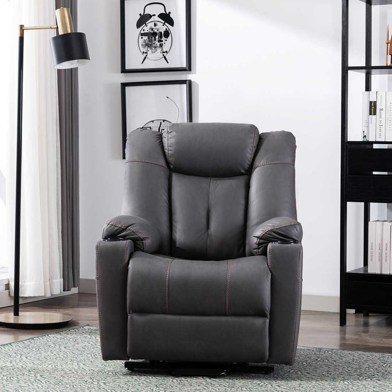 Henreitta Single Motor Lift Assist Recliner with Ottoman, Charcoal