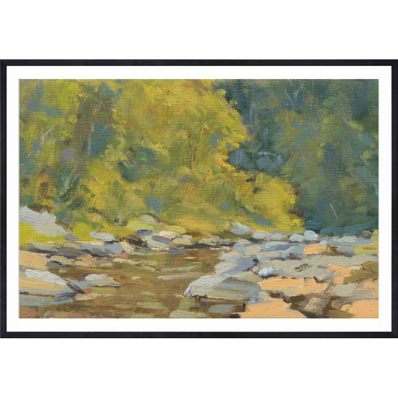 «Chesterfield Gorge» par Stephen Calcasola - peinture encadrée, H 32 po x l 48 po, Naturel