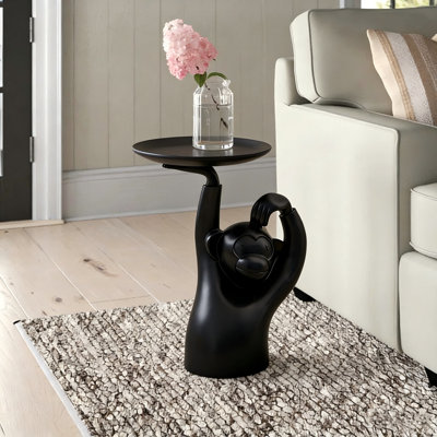 Modern Monkey Side Table Floor Figurine With Gold Tray End Table