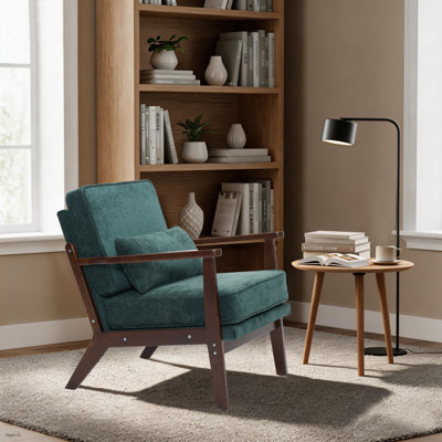 Chaise d'appoint de style moderne avec coussin lombaire, fauteuil en bois massif avec mousse à mémoire de forme haute densité, chaise de réception polyvalente pour salon, chambre à coucher