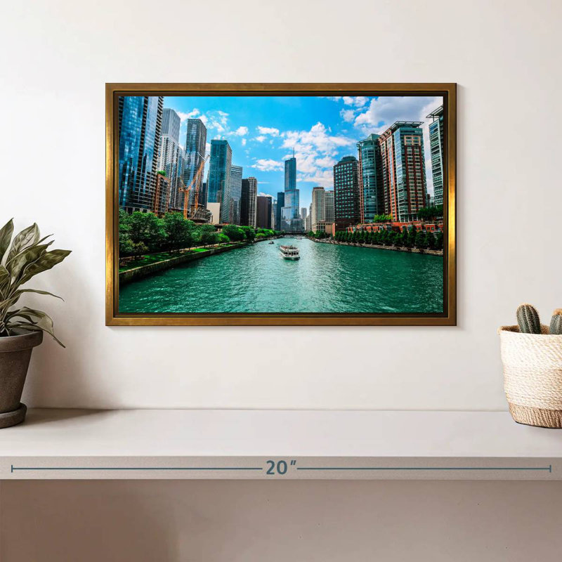 Chicago Urban River, 13 po x 9 po, Cadre flottant doré