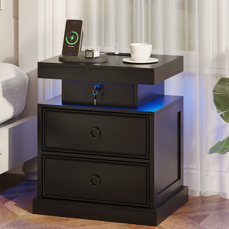 49.8cm W Manufactured Wood Bedside Table, Black