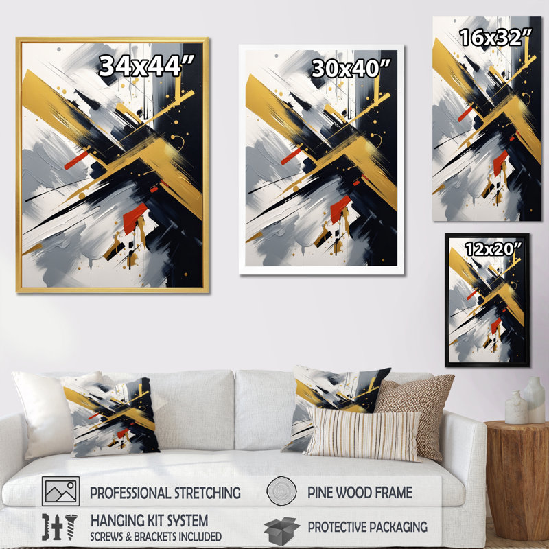 Or abstrait doré et noir I - Cubisme, impressions sur toile, Toile tendue, 32" H x 24" W