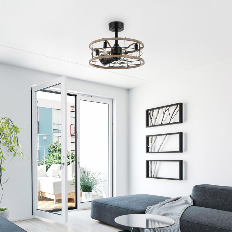 18" Farmhouse Caged Ceiling Fan with Light Kit and Remote Control