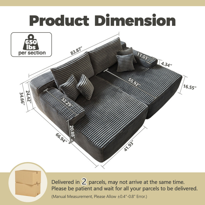 83.87"  Sleeper Sofa With Dual Mattress