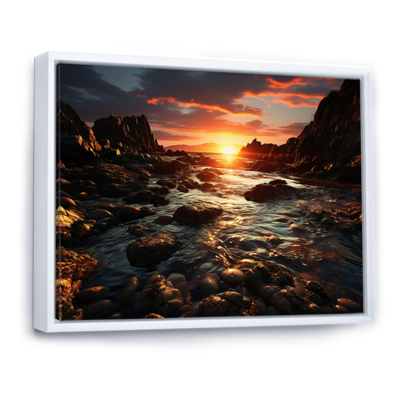 Rochers côtiers de Rocky Beach, Cadre flottant blanc, H 34 po x l 44 po x P 1,5 po