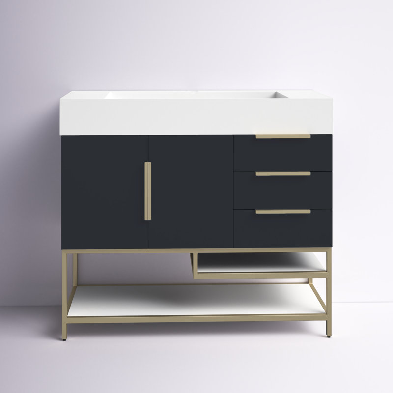Glasgow 41.75'' Single Bathroom Vanity with Acrylic Top, High Gloss Dark Gray