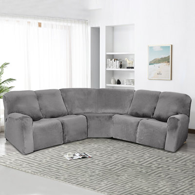 Velvet Stretch 7-Piece Sectional Sofa Covers-Reclining Couch Covers For L Shape Sofa-Washable