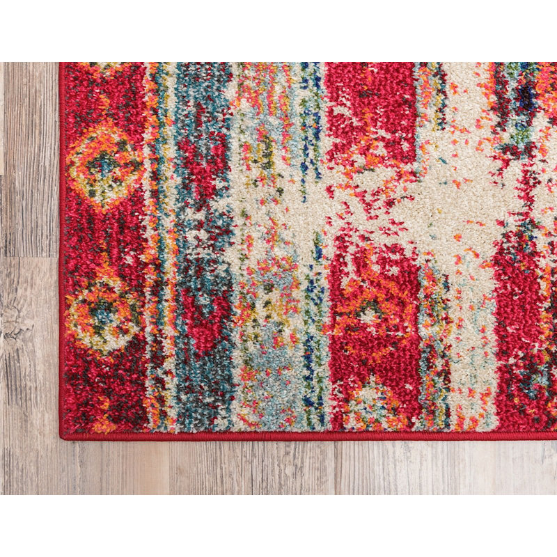 Tapis à motif géométrique rouge Sierra, Tapis de couloir 2 pi 7 po x 10 pi